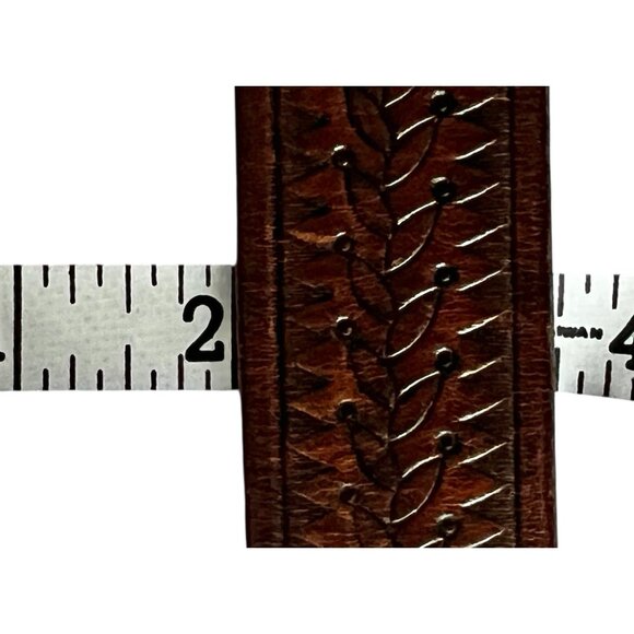 Brighton Leather Belt Floral Embossed Patterns & Silver Tone Buckle 33"-37" - Picture 15 of 16